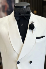 Simple White Shawl Lapel Double Breasted Wedding Suit for Men