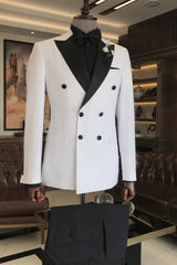 Newest White Peaked Lapel Double Breasted Wedding Suit