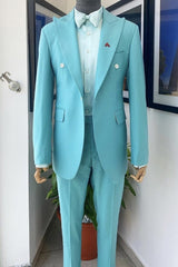 Modern Sky Blue Peaked Lapel 2-Piece Prom Suit