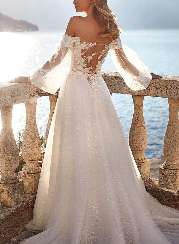 Off-The-Shoulder Long Sleeves Lace/Tulle Wedding Dresses