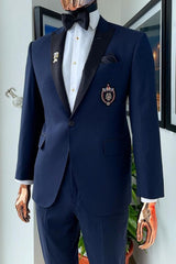 Modern Navy Blue Peaked Lapel 2-Piece Prom Men Suit