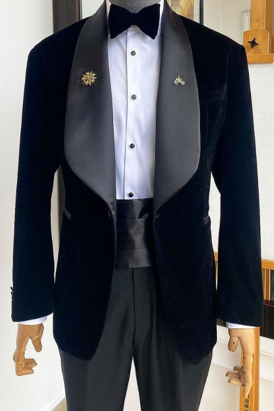 Bespoke Black Shawl Lapel 2-Piece Velvet Men's Wedding Suit