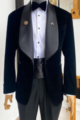 Bespoke Black Shawl Lapel 2-Piece Velvet Men's Wedding Suit