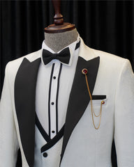 Chic White 3-Piece Jacquard Wedding Suit for Men