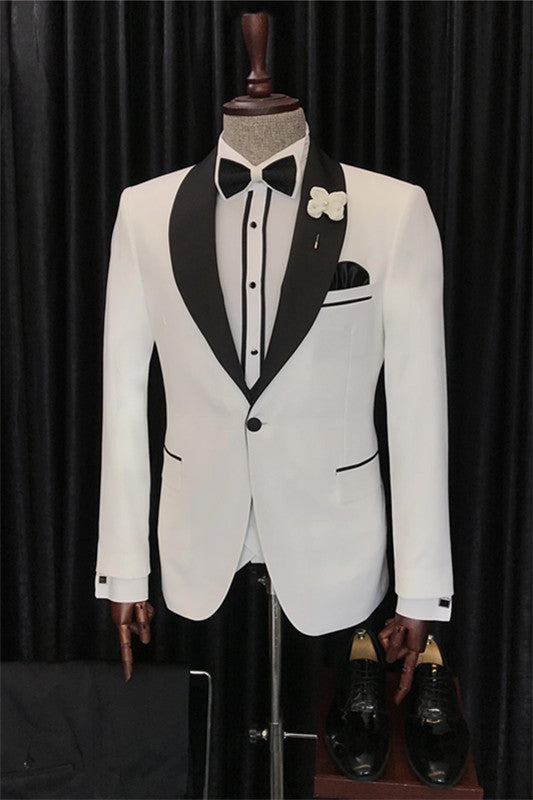 White Three-Piece Slim Fit Groom Suit