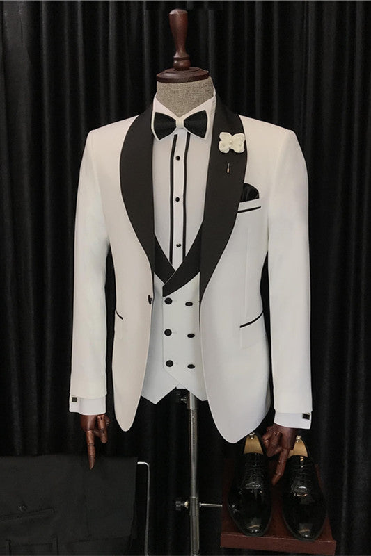 White Three-Piece Slim Fit Groom Suit