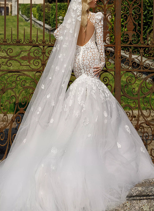 Long Sleeves Lace Wedding Dress with Back Hole