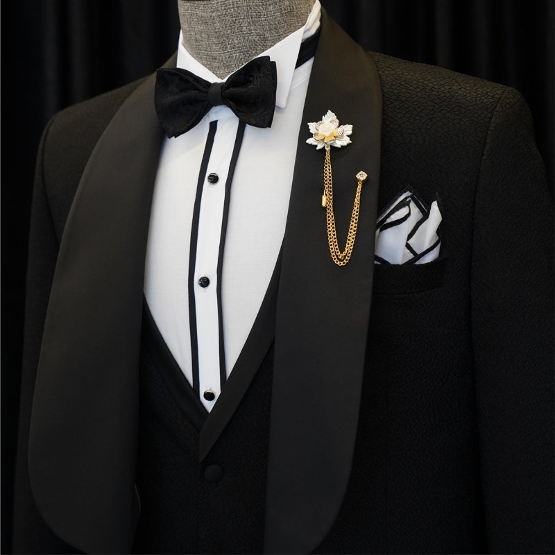 Black Three-Piece Shawl Lapel Wedding Suit