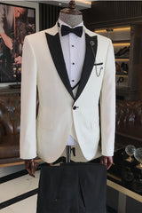 White Peaked Lapel Three-Piece Prom Suit for Men