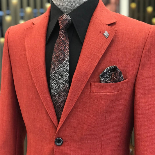 Red Two-Piece Notched Lapel Prom Suit