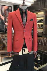 Red Two-Piece Notched Lapel Prom Suit