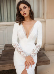 Elegant Lace Long Sleeves Wedding Dress With Front Split