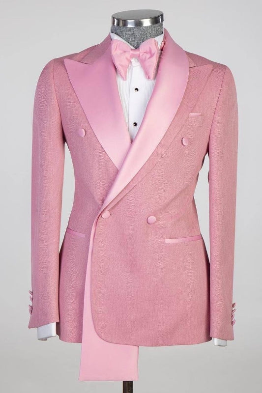 Pink Double-Breasted Peaked Lapel Prom Suit