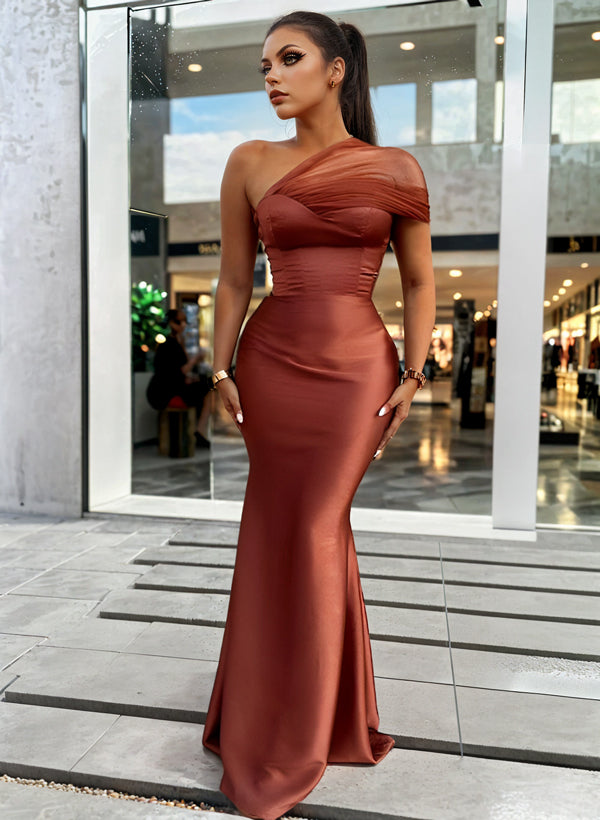 One-Shoulder Trumpet/Mermaid Sleeveless Satin/Tulle Bridesmaid Dresses