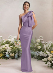 One-Shoulder Satin Bridesmaid Dresses With Bows