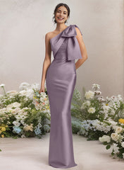 One-Shoulder Satin Bridesmaid Dresses With Bows