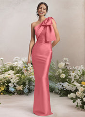 One-Shoulder Satin Bridesmaid Dresses With Bows