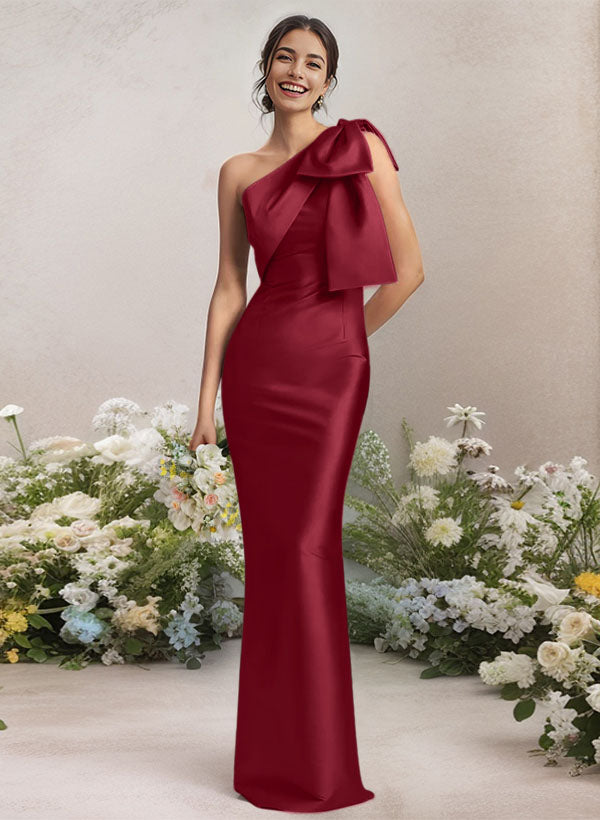 One-Shoulder Satin Bridesmaid Dresses With Bows