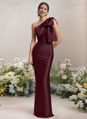 One-Shoulder Satin Bridesmaid Dresses With Bows