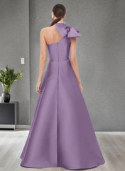 A-Line One-Shoulder Sleeveless Satin Bridesmaid Dresses With Bow(s) and Pockets