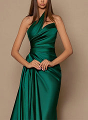 One-Shoulder Silk Like Satin Bridesmaid Dresses With Ruffle