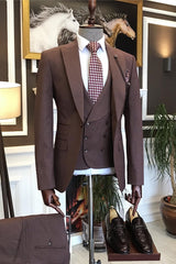 Brown Three-Piece Peaked Lapel Business Suit - Newest