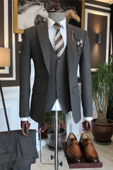 Black Striped Three-Piece Peaked Lapel Business Suit