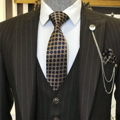 Bespoke Brown Peaked Lapel 3-Piece Striped Business Men's Suit