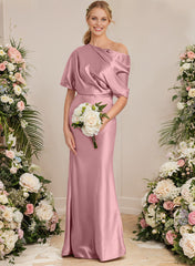 Asymmetrical Neck Short Sleeves Bridesmaid Dresses