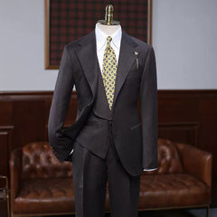 Gentle Coffee Striped Notched Lapel 3-Piece Business Suit