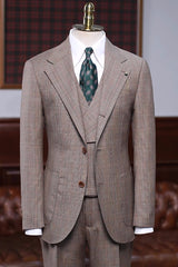 Khaki Plaid Notched Lapel Three-Piece Prom Suit