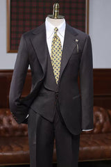 Gentle Coffee Striped Notched Lapel 3-Piece Business Suit