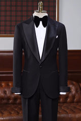 Fancy Black Peaked Lapel Velvet Prom Suit