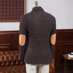 Brown Plaid Notched Lapel Prom Suit