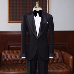 Fancy Black Peaked Lapel Velvet Prom Suit