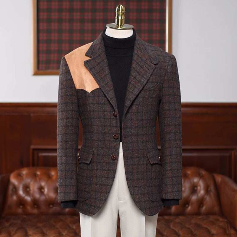 Brown Plaid Notched Lapel Prom Suit