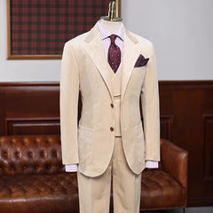 Special Light Khaki Notched Lapel 3-Piece Velvet Prom Suit