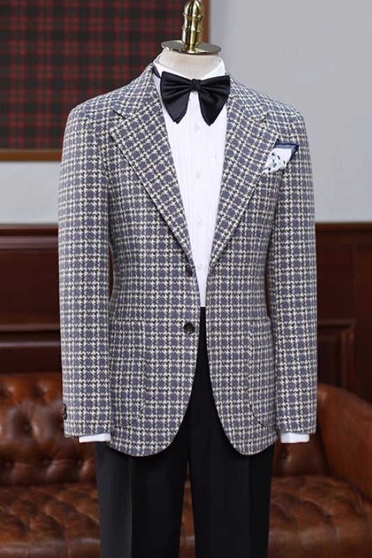 Gray Plaid Notched Lapel Bespoke Prom Suit for Men