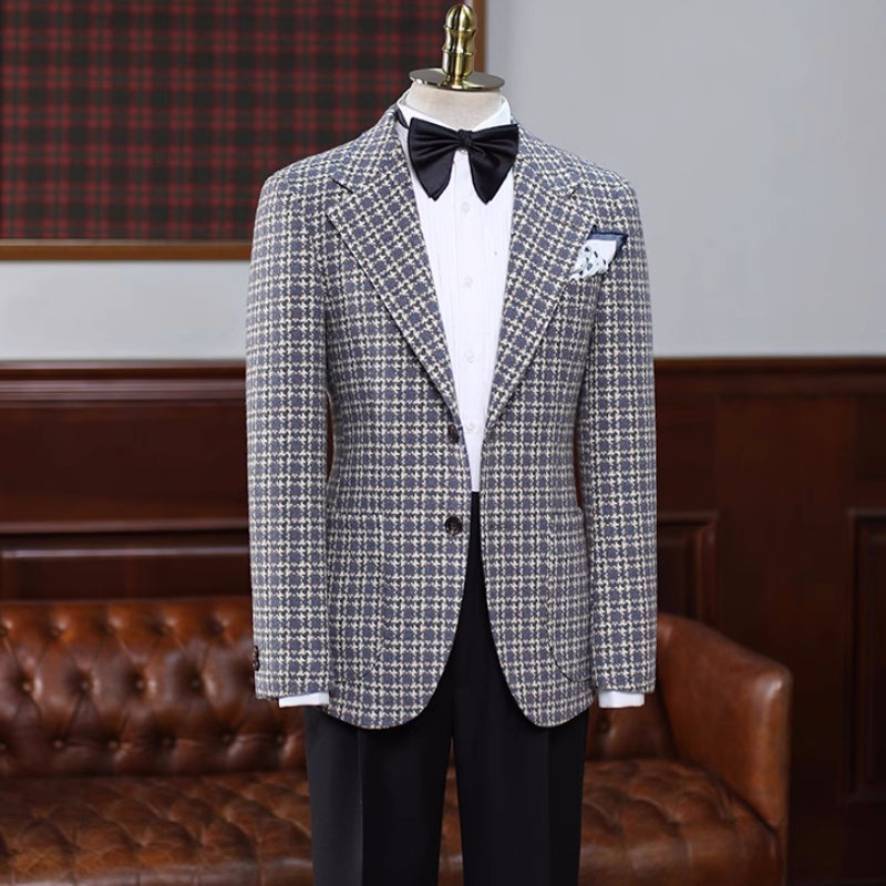 Gray Plaid Notched Lapel Bespoke Prom Suit for Men