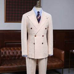 Handsome Nude Pink Peaked Lapel Double Breasted Prom Suit