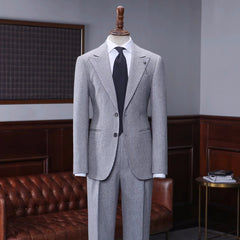 Modern Gray Plaid Peaked Lapel Prom Suit