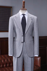 Modern Gray Plaid Peaked Lapel Prom Suit