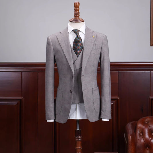 Gray Three-Piece Notched Lapel Business Suit