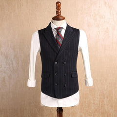 Black Striped Peaked Lapel Three-Piece Business Suit