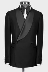 Bespoke Black Shawl Lapel Double Breasted Wedding Suit