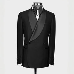 Bespoke Black Shawl Lapel Double Breasted Wedding Suit