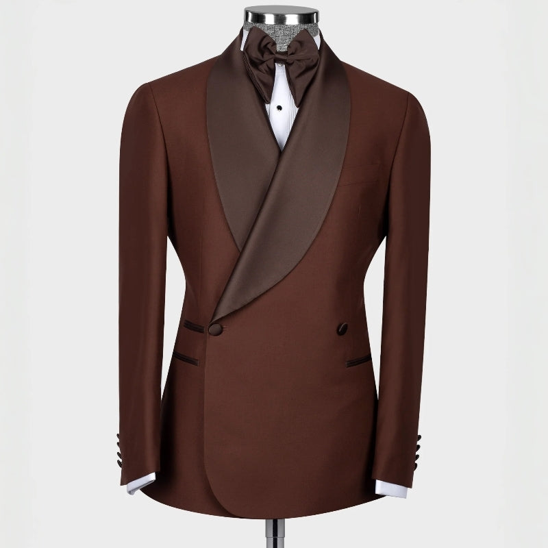 Classical Coffee Shawl Lapel Double Breasted Wedding Suit