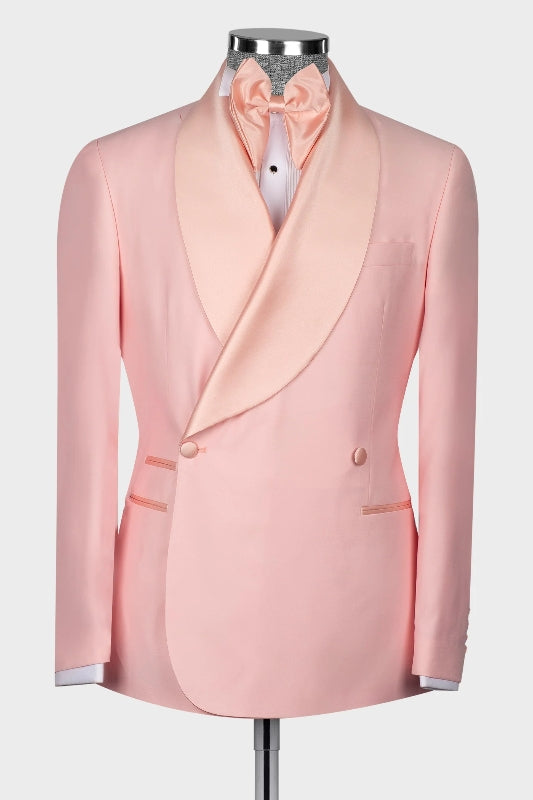 Elegant Candy Pink Shawl Lapel Double Breasted Wedding Suit