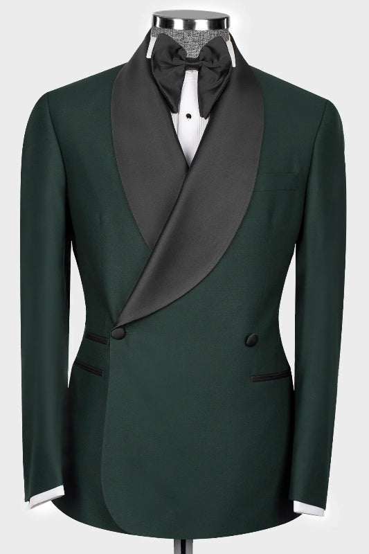 Decent Dark Green Shawl Lapel Double Breasted Wedding Suit