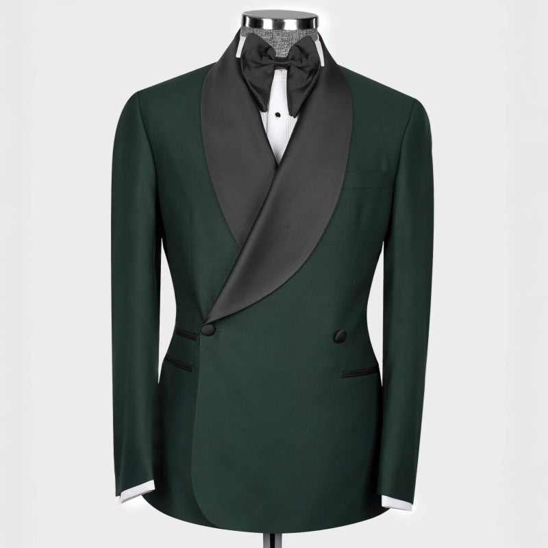 Decent Dark Green Shawl Lapel Double Breasted Wedding Suit